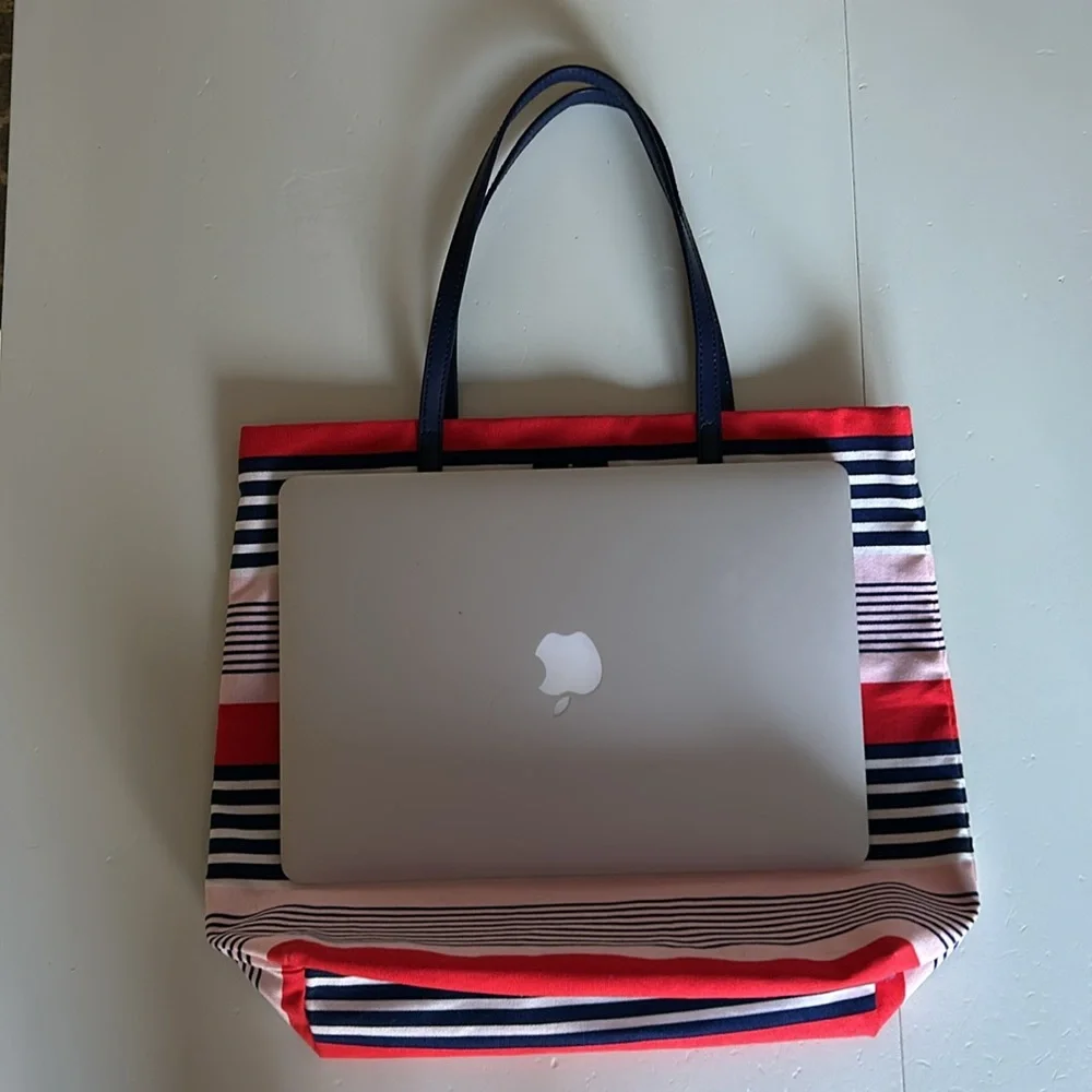 Kate Spade like new shopper book tote fits laptop red white blue - Picture 11 of 11